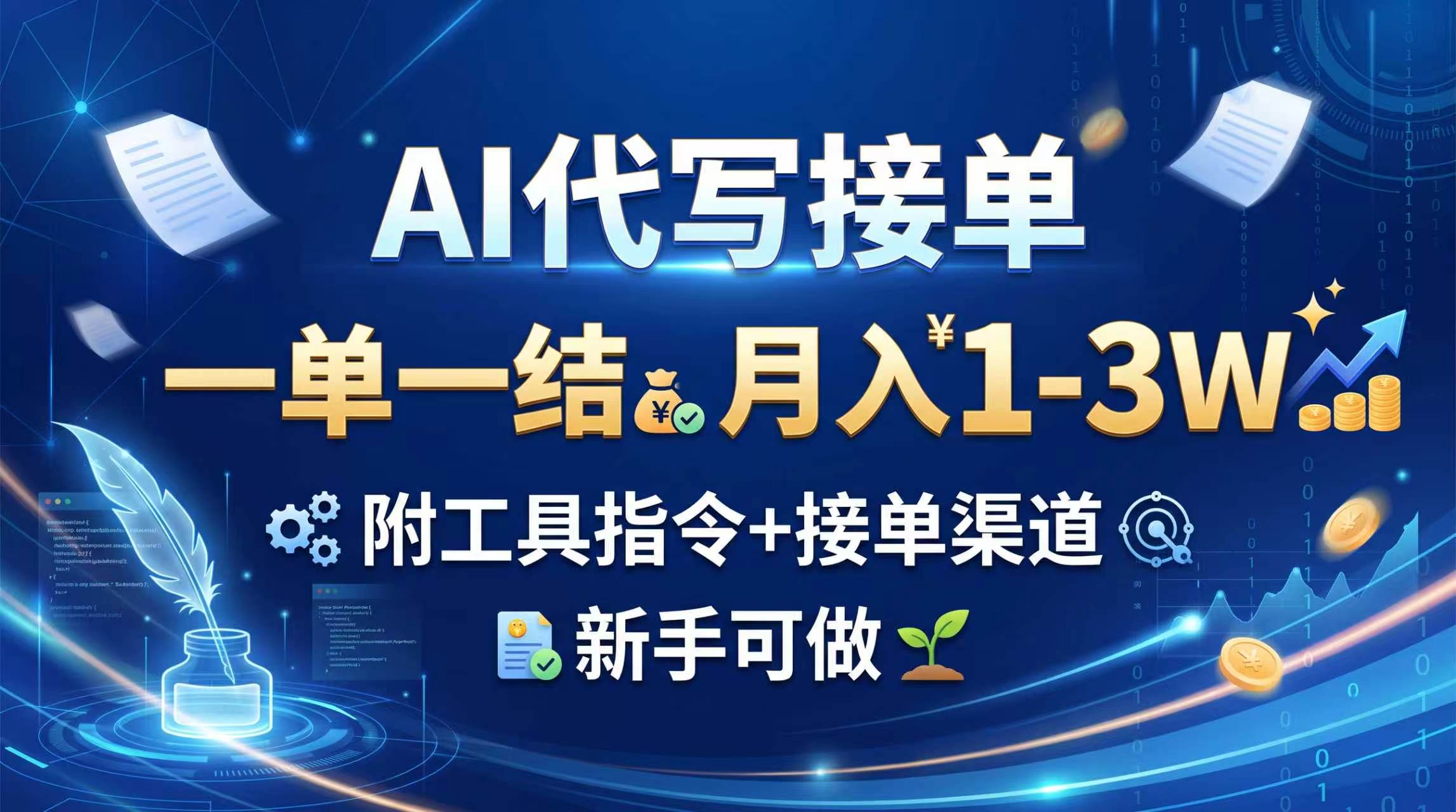 AI代写接单，一单一结，月入1-3W，附工具指令+接单渠道，新手可做-乐码云集