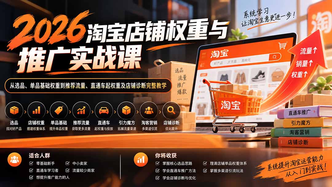 2026淘宝店铺权重与推广实战课：从选品、单品基础权重到推荐流量、直通车起权重及店铺诊断完整教学-乐码云集
