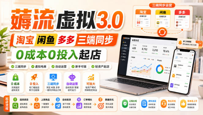 绅白不白·薅流虚拟3.0丨淘宝闲鱼多多三端同步丨0成本0投入起店(更新)-乐码云集