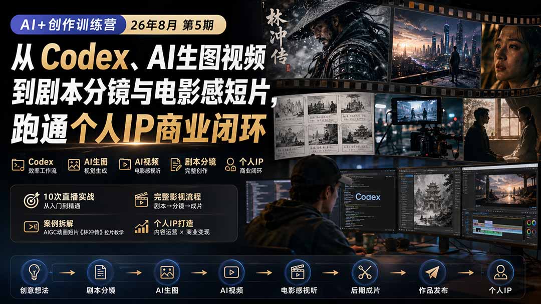 AI+创作训练营26年第5期-更新：从Codex、AI生图视频到剧本分镜与电影感短片，跑通个人IP商业闭环-乐码云集