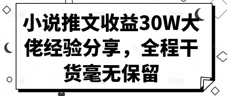 小说推文收益30W大佬经验分享，全程干货毫无保留-乐码云集