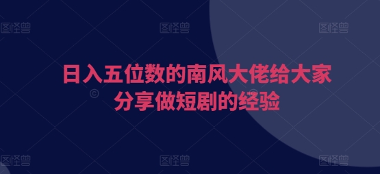 日入五位数的南风大佬给大家分享做短剧的经验-乐码云集
