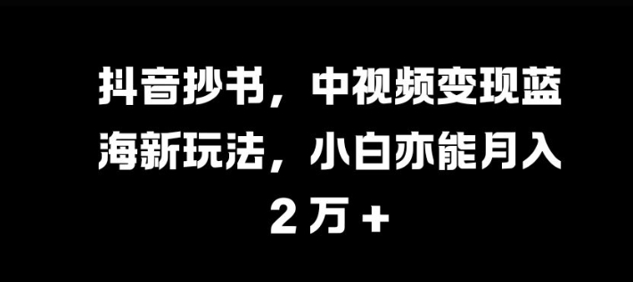 抖音抄书，中视频变现蓝海新玩法，小白亦能月入 过W【揭秘】-乐码云集