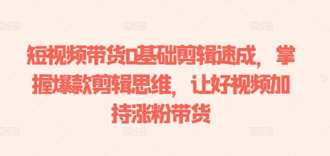 短视频带货0基础剪辑速成，掌握爆款剪辑思维，让好视频加持涨粉带货-乐码云集