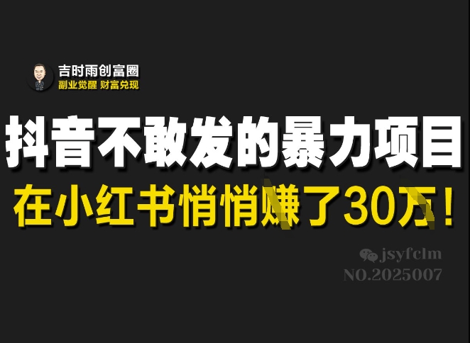 抖音不敢发的暴利项目，在小红书悄悄挣了30W-乐码云集