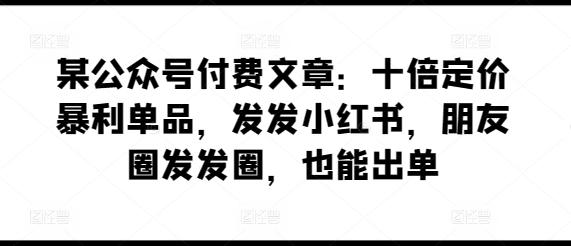 某公众号付费文章：十倍定价暴利单品，发发小红书，朋友圈发发圈，也能出单-乐码云集