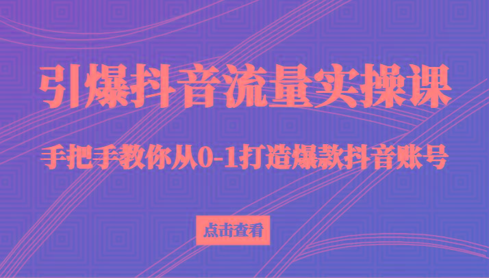 引爆抖音流量实操课，手把手教你从0-1打造爆款抖音账号(27节课)-乐码云集