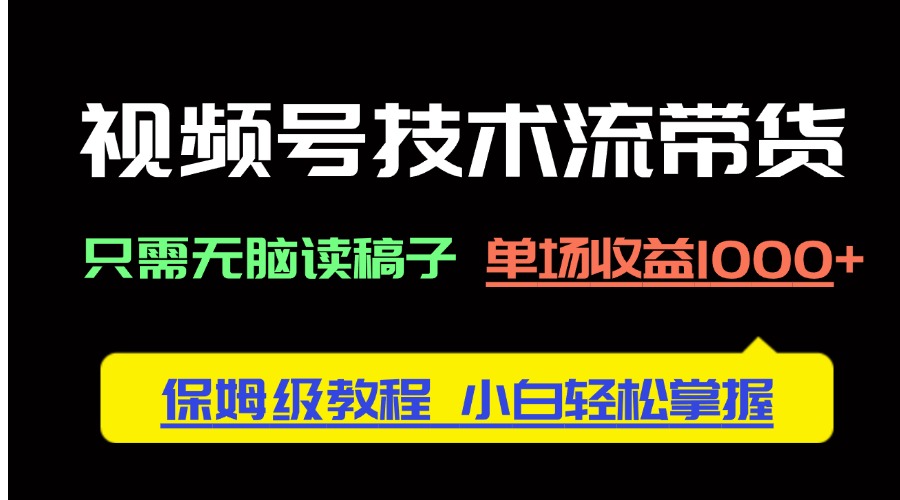 视频号技术流带货，只需无脑读稿子，单场收益1000+ 保姆级教程，小白轻...-乐码云集