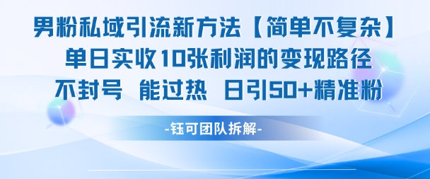 男粉私域引流新方法，单日收10张利润，日引流50+精准粉-乐码云集