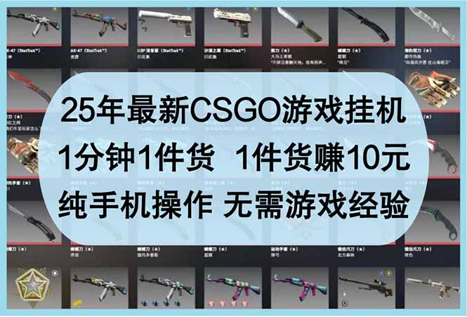 25年最新CSGO游戏挂机，1分钟1件货，1件货赚10元 纯手机操作 无需游戏经验-乐码云集