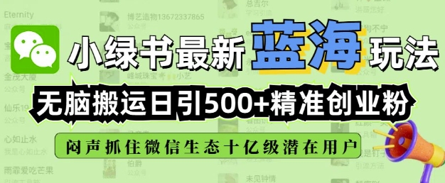 小绿书无脑搬运引流，全自动日引500精准创业粉，微信生态内又一个闷声发财的机会-乐码云集