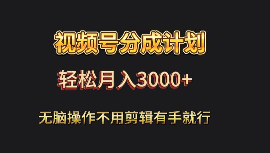 视频号流量分成，不用剪辑，有手就行，轻松月入2000+-乐码云集