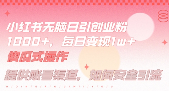 小红书无脑每日引流创业粉500+，小白每天只花半小时，躺赚长尾收益【揭秘】-乐码云集