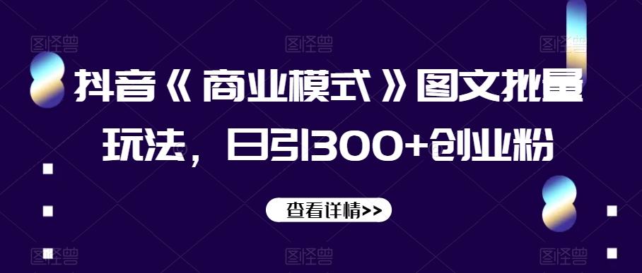 抖音《商业模式》图文批量玩法，日引300+创业粉【揭秘】-乐码云集