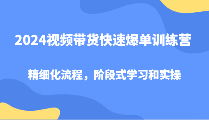 2024视频带货快速爆单训练营，精细化流程，阶段式学习和实操-乐码云集