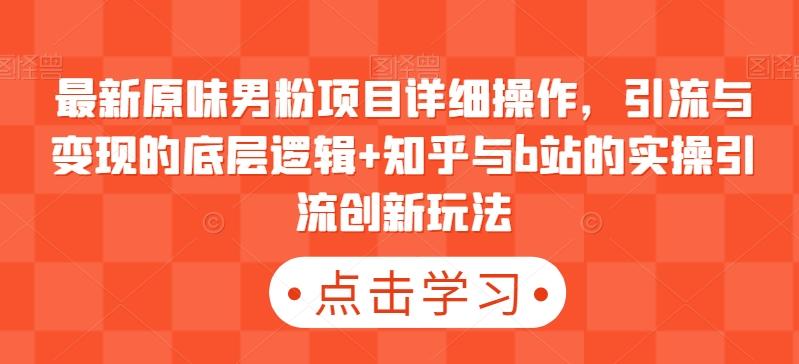 最新原味男粉项目详细操作，引流与变现的底层逻辑+知乎与b站的实操引流创新玩法-乐码云集