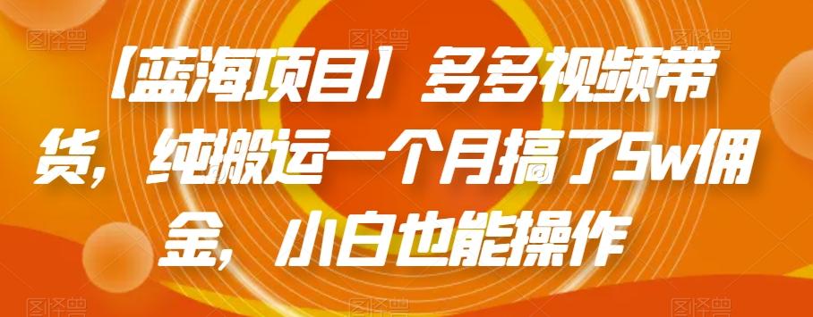 【蓝海项目】多多视频带货，纯搬运一个月搞了5w佣金，小白也能操作【揭秘】-乐码云集