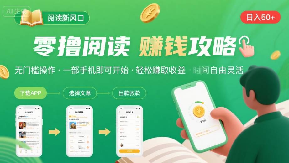 零撸阅读新风口，无门槛轻松挣，一部手机，日入 50-3张【揭秘】-乐码云集