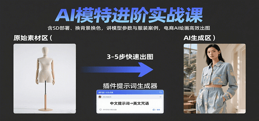 AI模特进阶实战课:含SD部署、换背景换色,讲模型参数与服装案例,电商AI绘画高效出图-乐码云集