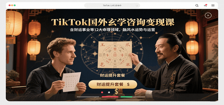 TikTok国外玄学咨询变现课,含财运事业等12大命理领域,融风水运势与运营-乐码云集