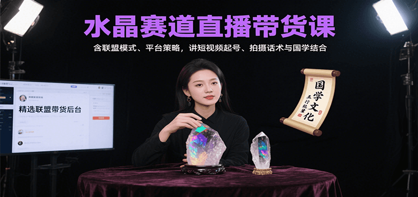 水晶赛道直播带货课:含联盟模式、平台策略,讲短视频起号、拍摄话术与国学结合-乐码云集