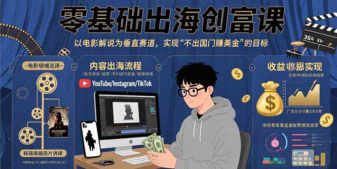 零基础出海创富课：以电影解说为垂直赛道，实现不出国门赚美金的目标-乐码云集
