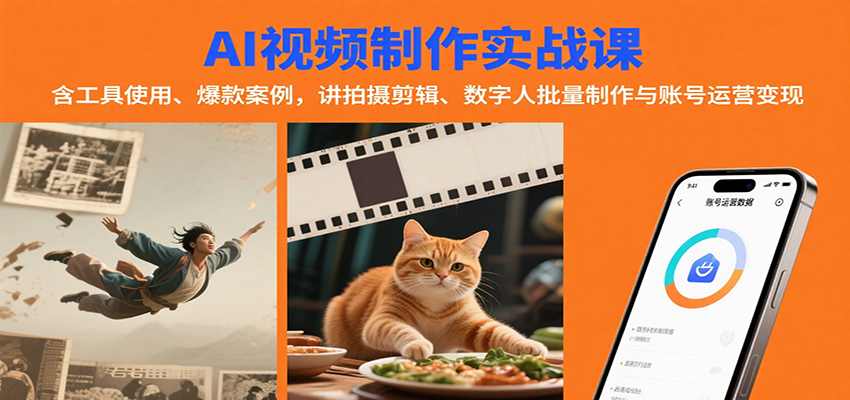AI视频制作实战:含工具使用、爆款案例,讲拍摄剪辑、数字人批量制作与账号运营变现-乐码云集