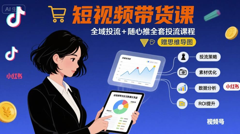 最新短视频带货课，全域投流+随心推全套投流课程+思维导图-乐码云集