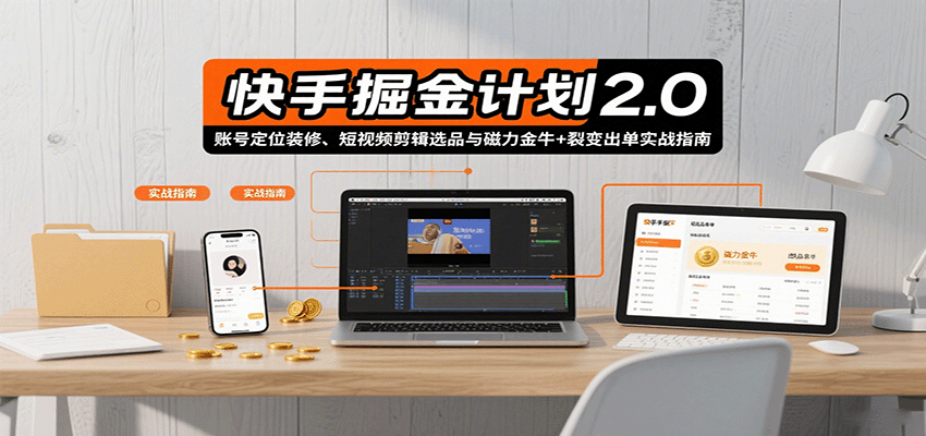 快手掘金计划2.0，账号定位装修、短视频剪辑选品与磁力金牛+裂变出单实战指南-乐码云集