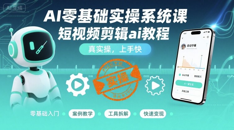 AI零基础实操系统课，短视频剪辑ai教程，真实操，上手快-乐码云集