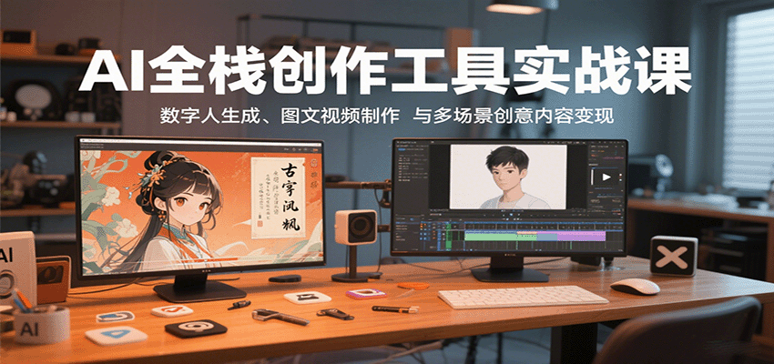 AI全栈创作工具实战课:数字人生成、图文视频制作与多场景创意内容变现-乐码云集