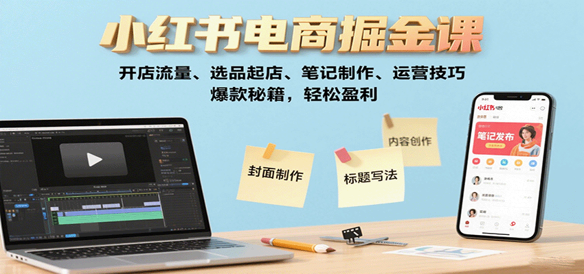 小红书电商掘金课:开店流量、选品起店、笔记制作、运营技巧,爆款秘籍,轻松盈利-乐码云集