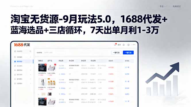 淘宝无货源-9月玩法5.0，1688代发+蓝海选品+三店循环，7天出单月利1-3万-乐码云集