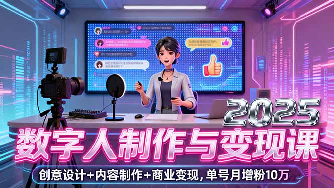 2025数字人制作与变现课，创意设计+内容制作+商业变现，单号月增粉10万+-乐码云集