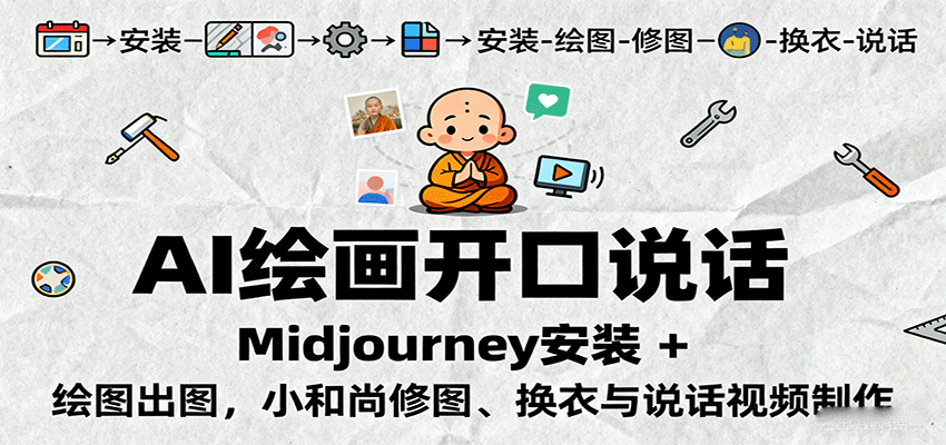 AI绘画开口说话,Midjourney安装 + 绘图出图,小和尚修图、换衣与说话视频制作-乐码云集