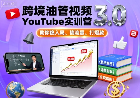 跨境油管视频YouTube实训营3.0，助你稳入局、搞流量、打爆款-乐码云集