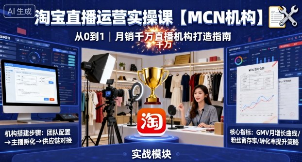 淘宝直播运营实操课【MCN机构】，从0到1做一家月销千W的直播机构-乐码云集