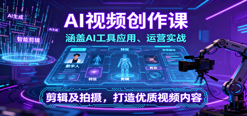AI视频创作课,涵盖AI工具应用、运营实战、剪辑及拍摄,打造优质视频内容-乐码云集