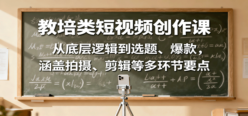 教培类短视频创作课:从底层逻辑到选题、爆款,涵盖拍摄、剪辑等多环节要点-乐码云集
