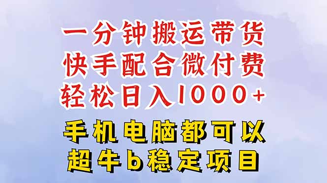 快手黑科技一分钟搬运带货，一刀不剪过原创，微付费投流玩法，轻松日入...-乐码云集