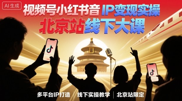 视频号小红书抖音IP变现实操北京站线下大课，40+行业短视频高变现姿势，100+IP高变现实操技术-乐码云集