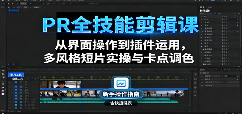 PR全技能剪辑课：从界面操作到插件运用，多风格短片实操与卡点调色-乐码云集