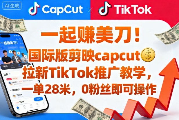 一起賺美刀！国际版剪映capcut拉新TikTok推广教学，一单28米，0粉丝即可操作(附推广入口和教学)-乐码云集