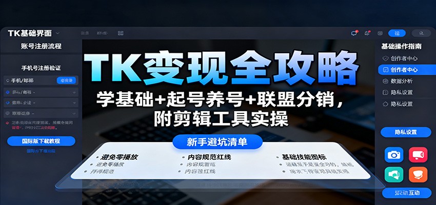 TK变现全攻略：学基础+起号养号+联盟分销，附剪辑工具实操-乐码云集