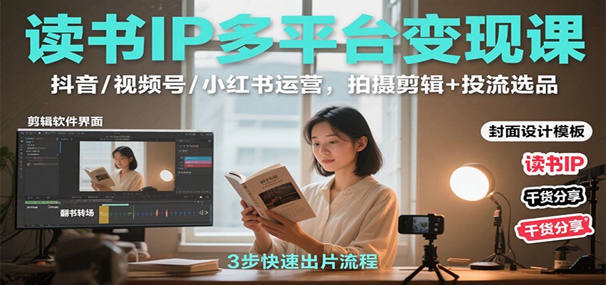 读书IP多平台变现课：抖音/视频号/小红书运营，拍摄剪辑+投流选品-乐码云集