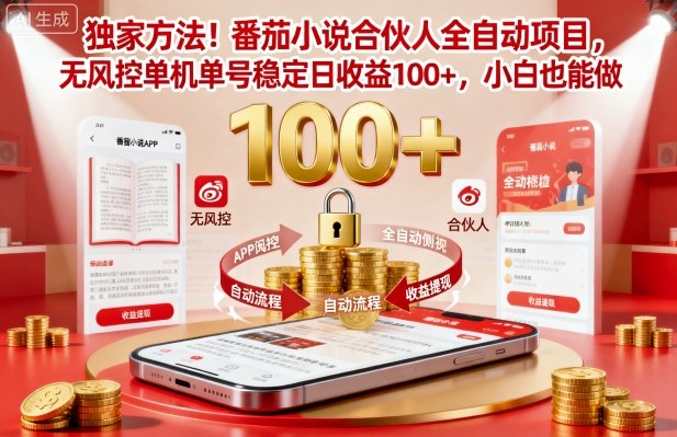 独家方法！番茄小说合伙人全自动挂G项目，无风控单机单号稳定日收益100+，小白也能做【揭秘】-乐码云集