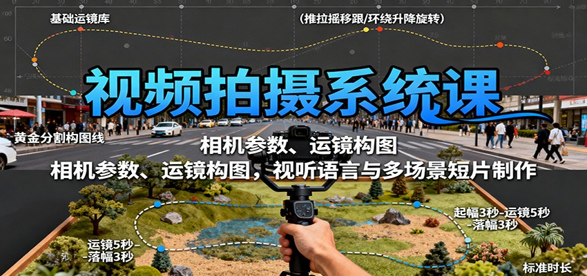 视频拍摄系统课:相机参数、运镜构图,视听语言与多场景短片制作-乐码云集