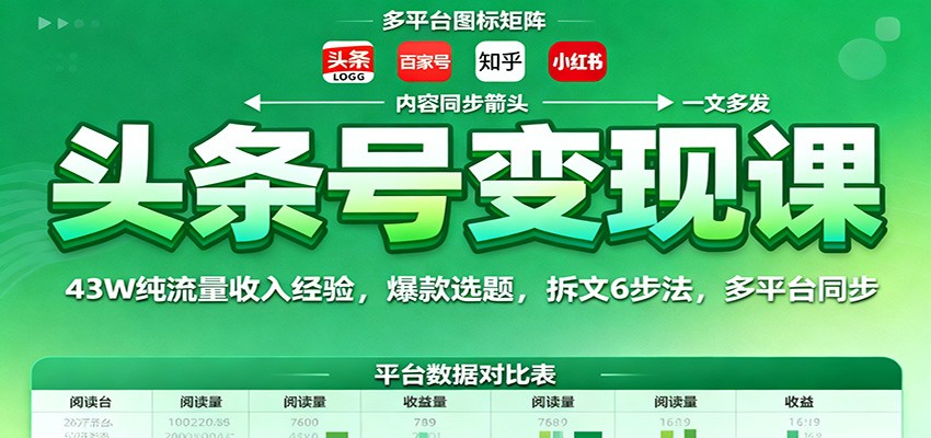 头条号变现课:43W纯流量收入经验,爆款选题,拆文6步法,多平台同步-乐码云集