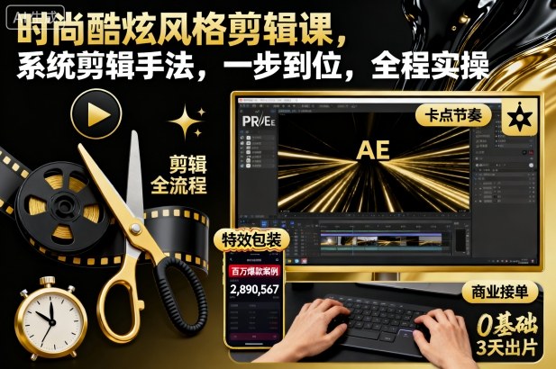 时尚酷炫风格剪辑课，系统剪辑手法，一步到位，全程实操-乐码云集