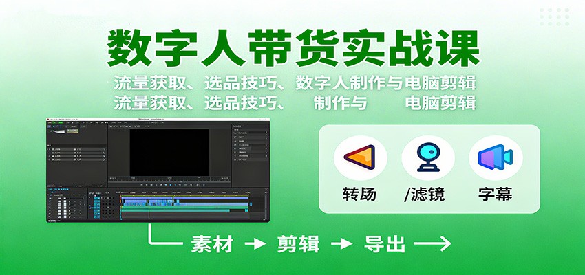 数字人变现实战课：流量获取、选品技巧、数字人制作与电脑剪辑-乐码云集